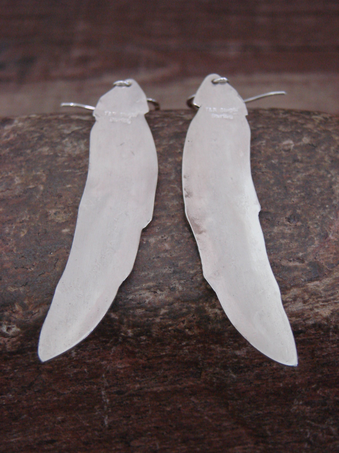 Native American Sterling Silver Feather & Turquoise Dangle Earrings - Singer