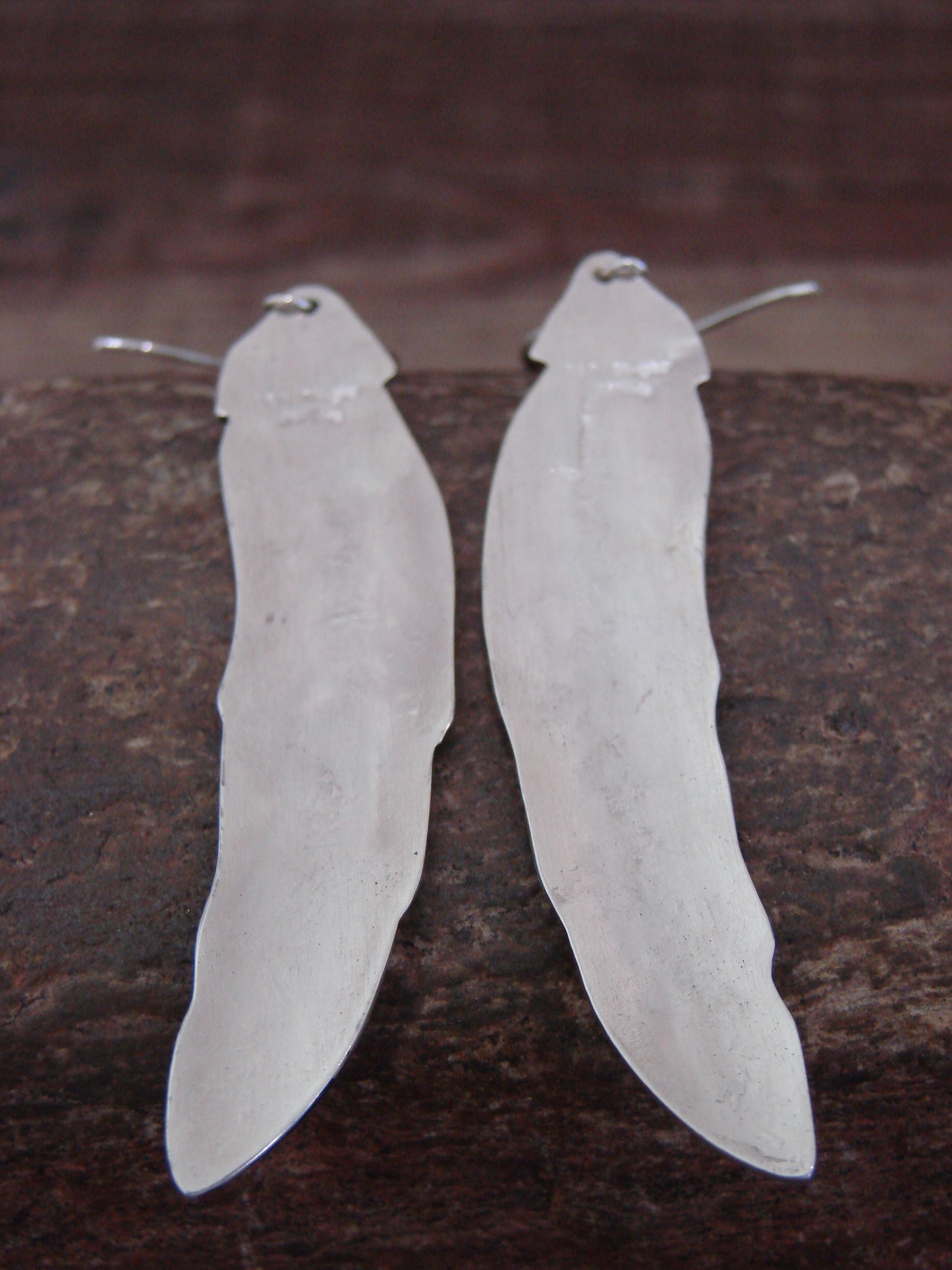 Native American Sterling Silver Feather & Turquoise Dangle Earrings - Singer