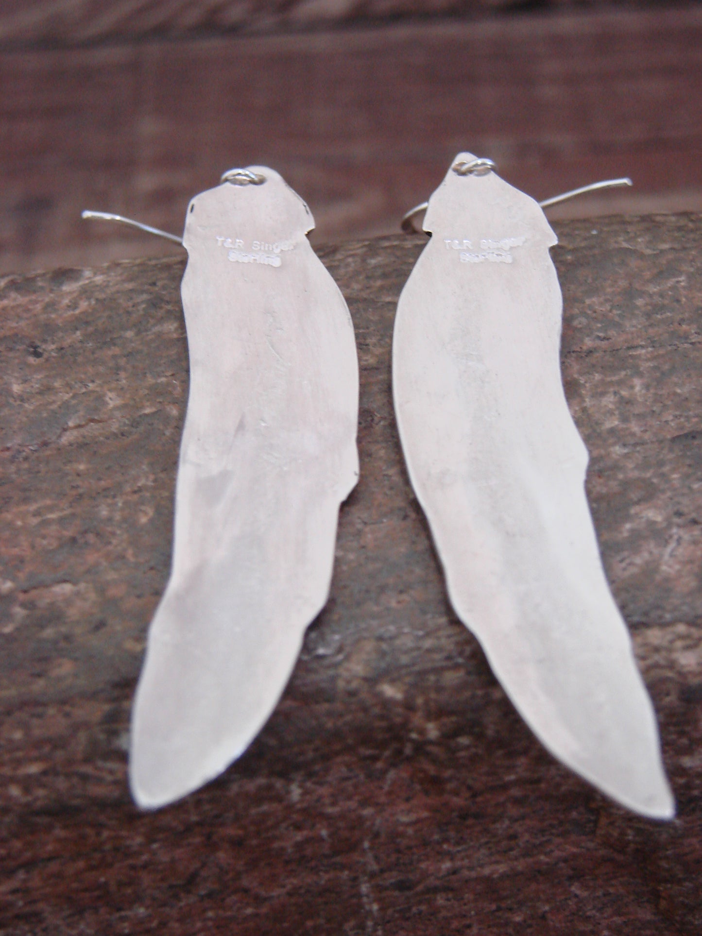 Native American Sterling Silver Feather & Turquoise Dangle Earrings - Singer