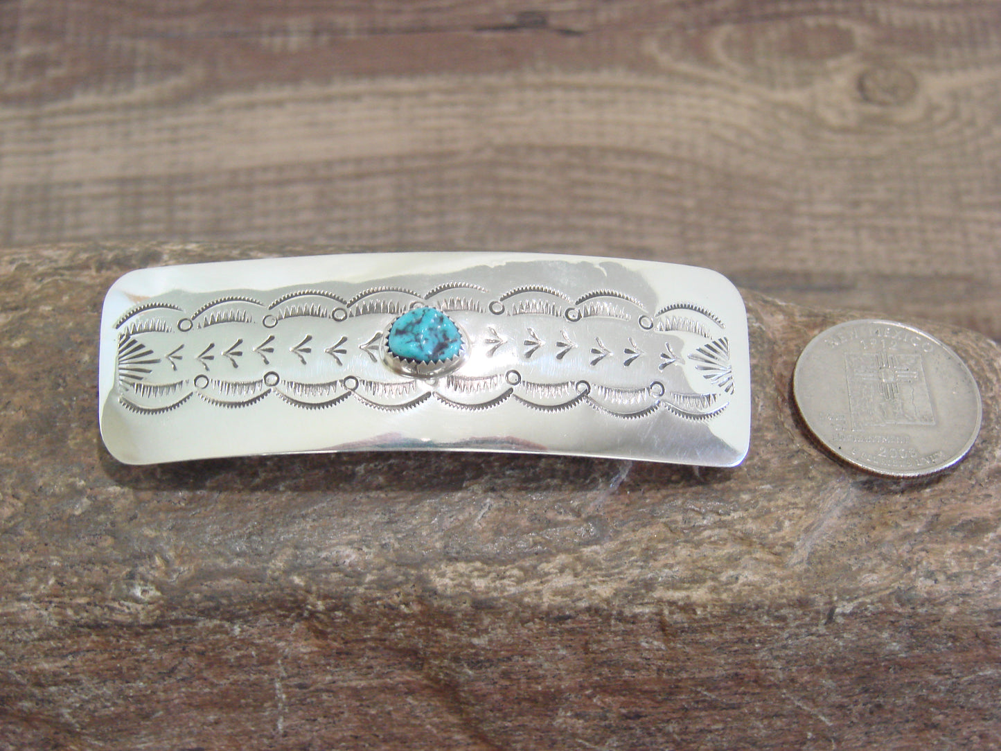 Native American Navajo Indian Sterling Silver & Turquoise Hair Barrette by Begay