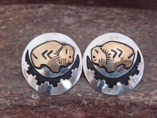 Native American Sterling Silver & Gold Fill Buffalo Post Earrings - Singer