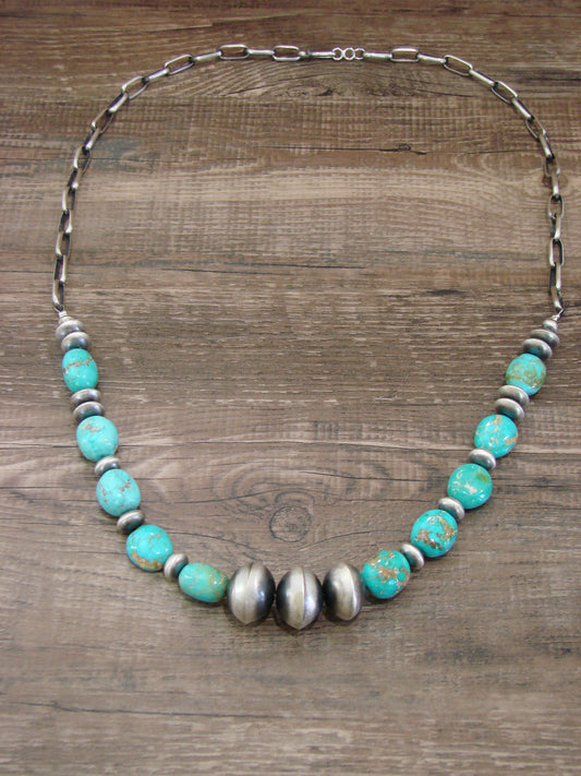 Native American Sterling Silver Turquoise & Navajo Pearl 28" Necklace by John