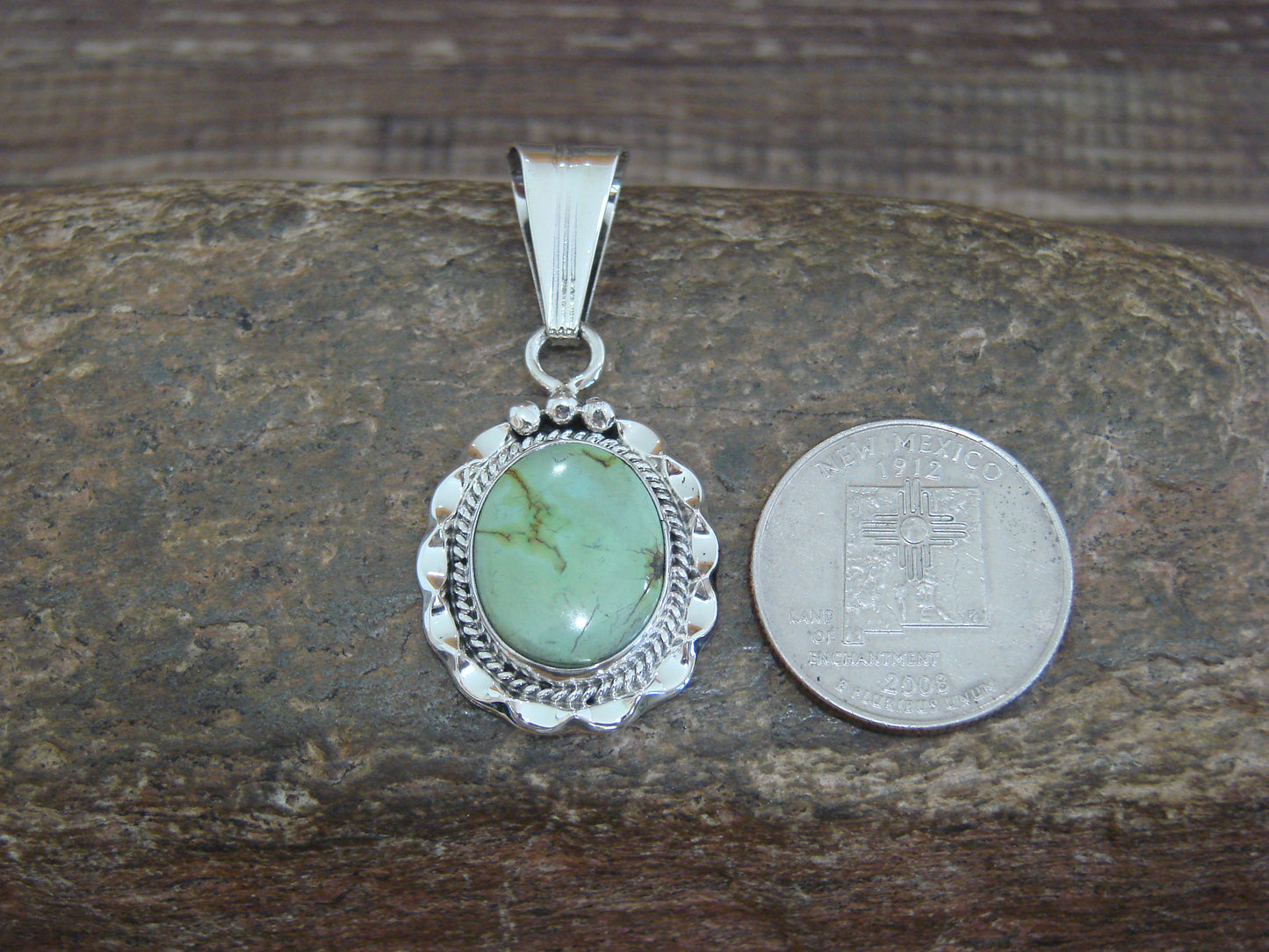 Native American Sterling Silver & Sonoran Turquoise Pendant by Yellowhair