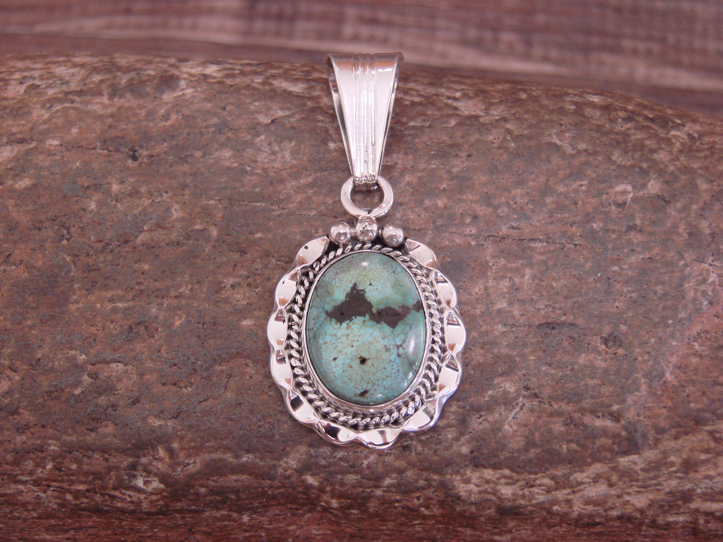 Native American Sterling Silver & Sonoran Turquoise Pendant by Yellowhair