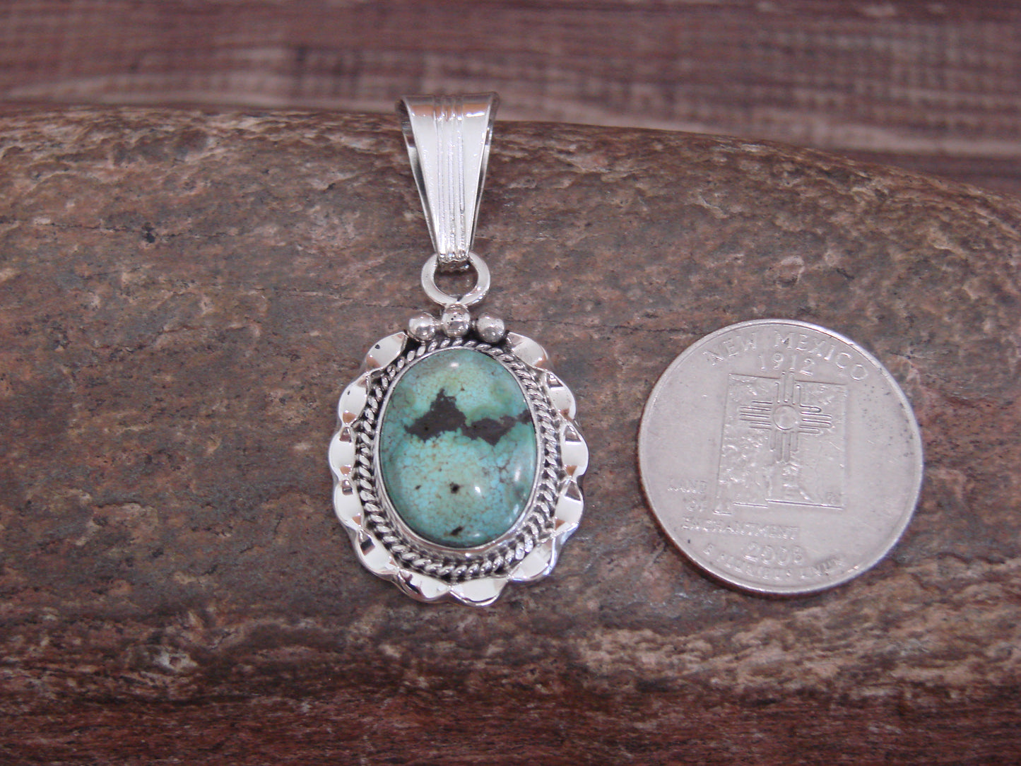 Native American Sterling Silver & Sonoran Turquoise Pendant by Yellowhair