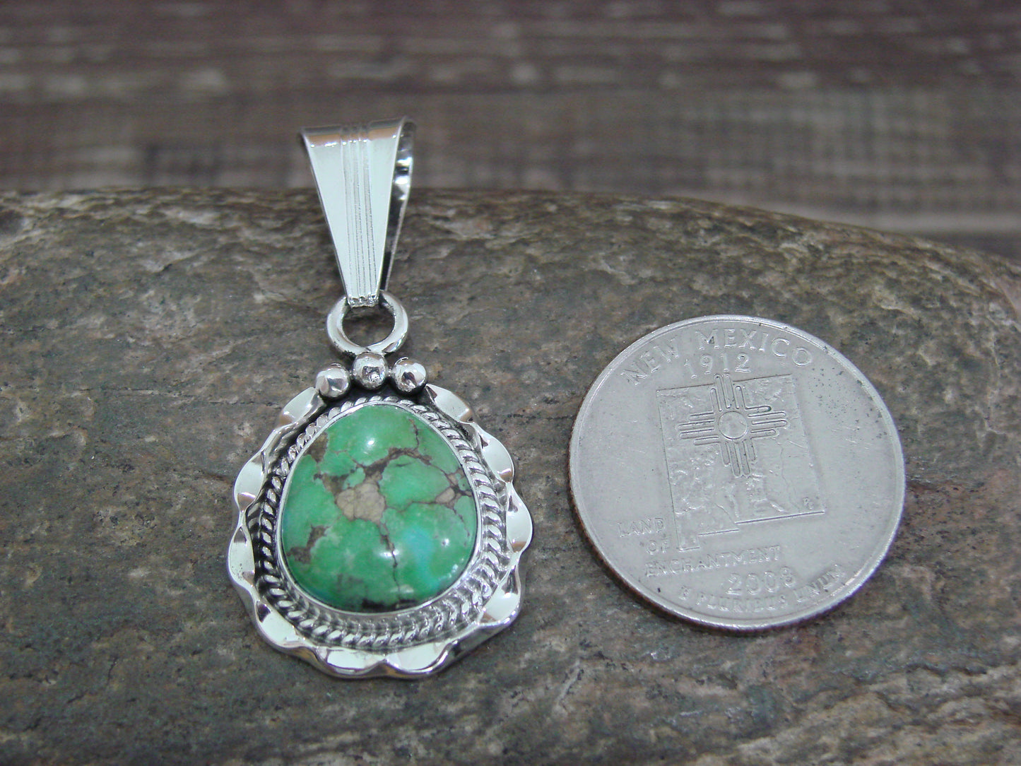 Native American Sterling Silver & Sonoran Turquoise Pendant by Yellowhair