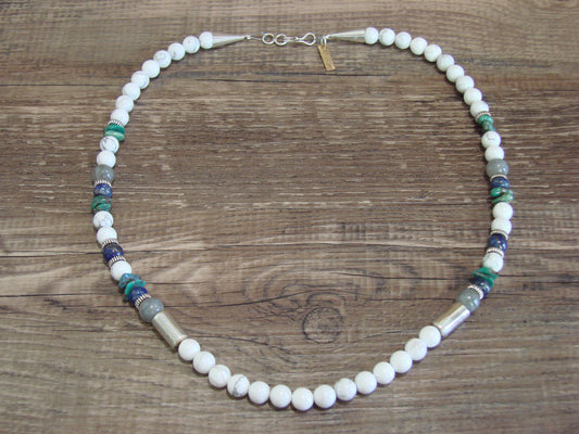 Native American Sterling Silver & Howlite 18" Gemstone Necklace by Singer