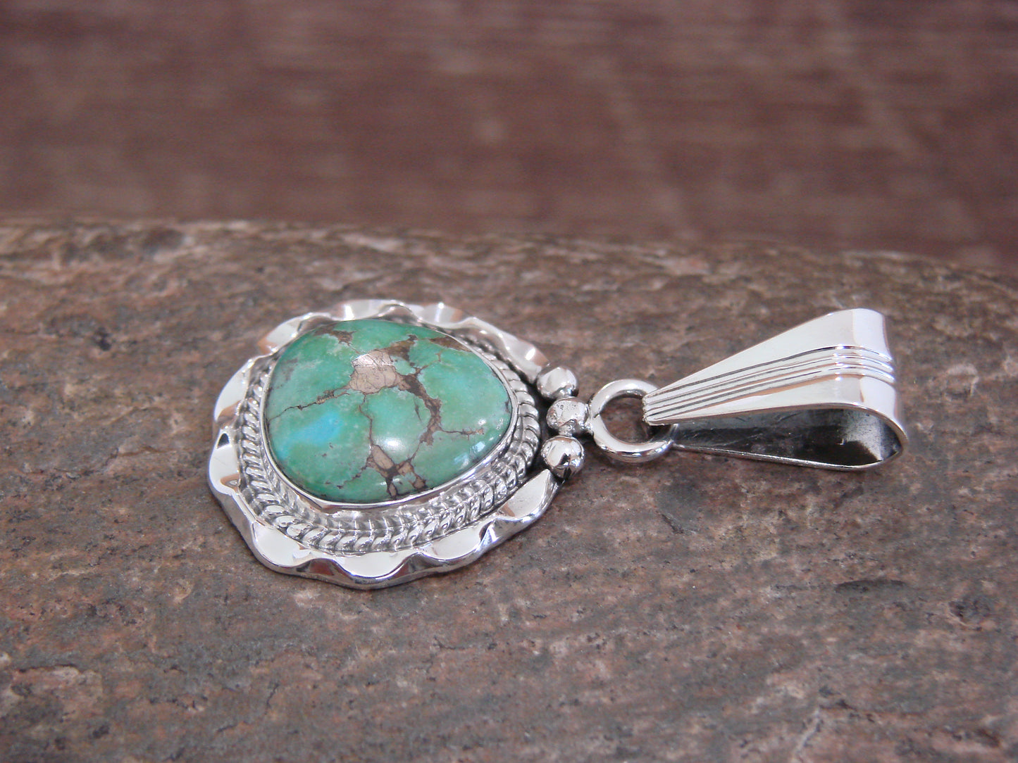 Native American Sterling Silver & Sonoran Turquoise Pendant by Yellowhair