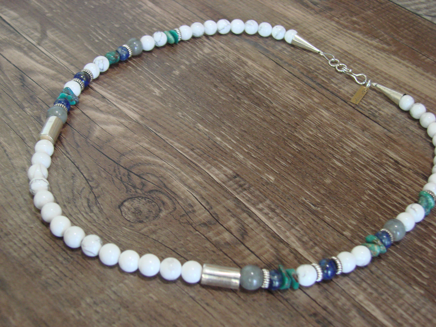 Native American Sterling Silver & Howlite 18" Gemstone Necklace by Singer