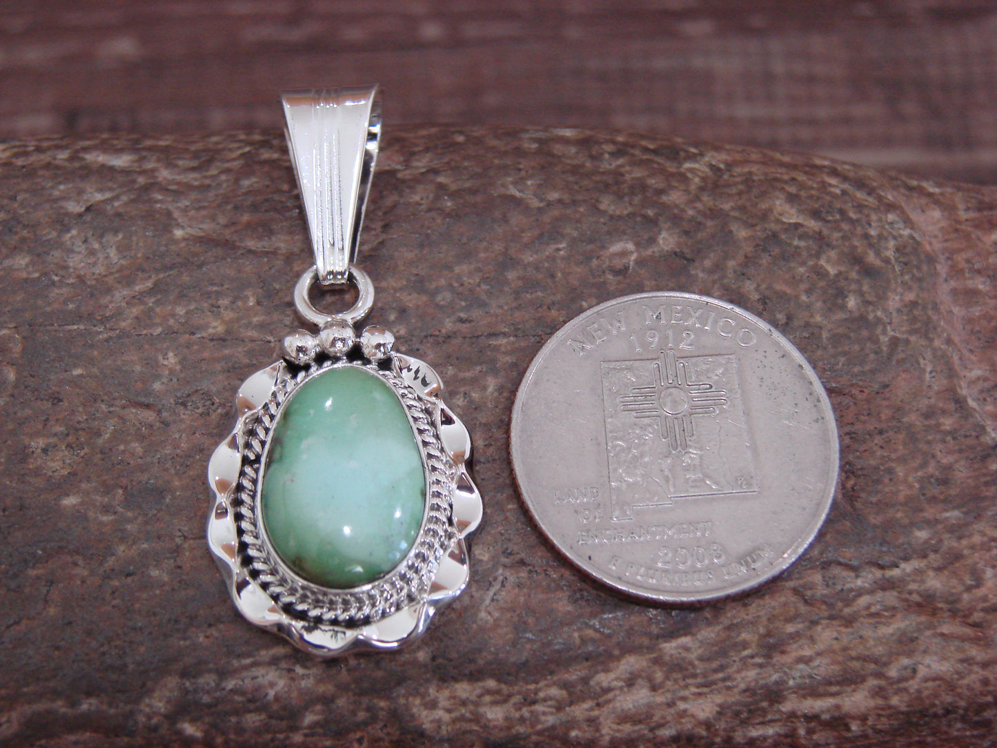 Native American Sterling Silver & Sonoran Turquoise Pendant by Yellowhair