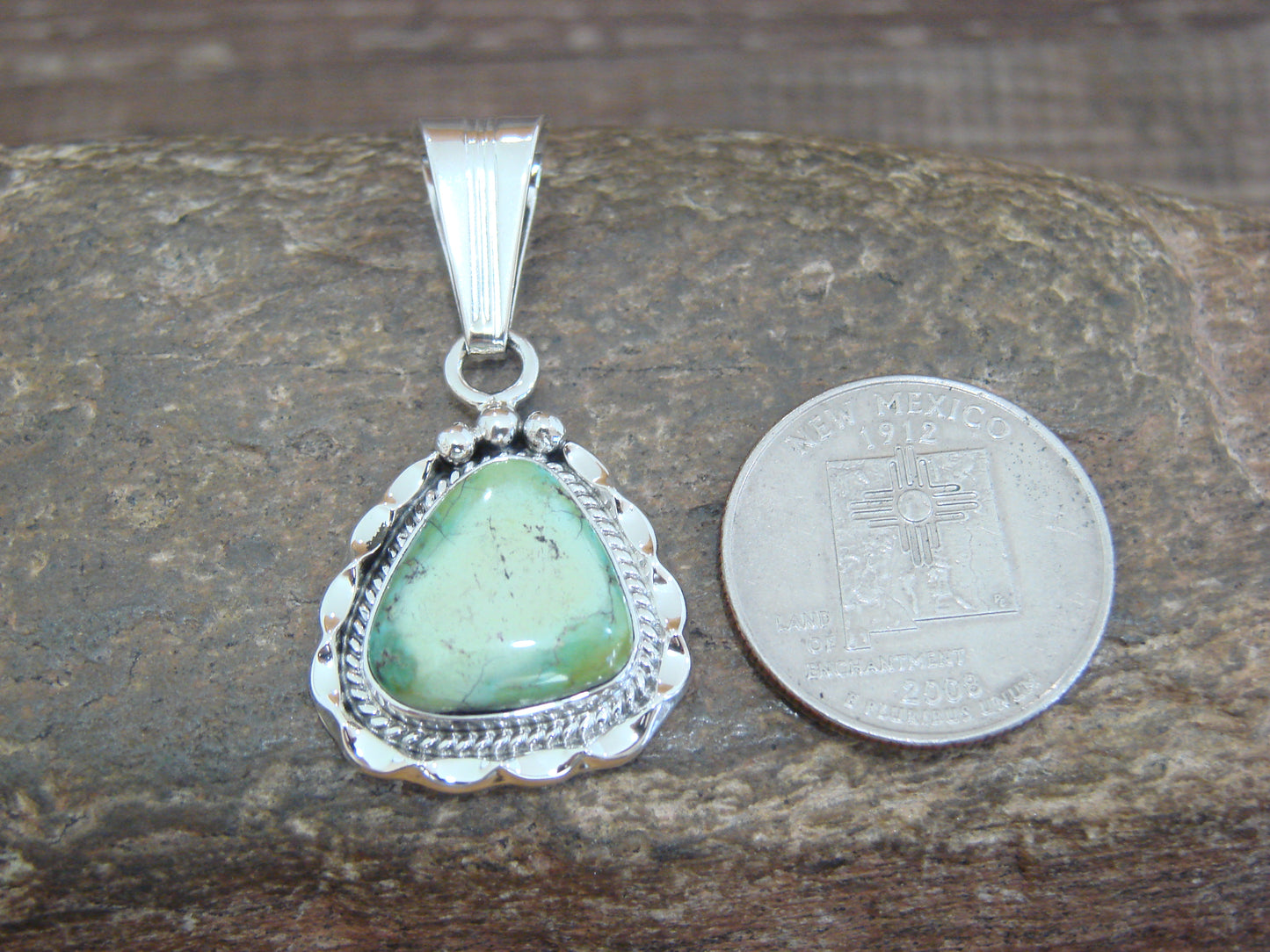 Native American Sterling Silver & Sonoran Turquoise Pendant by Yellowhair