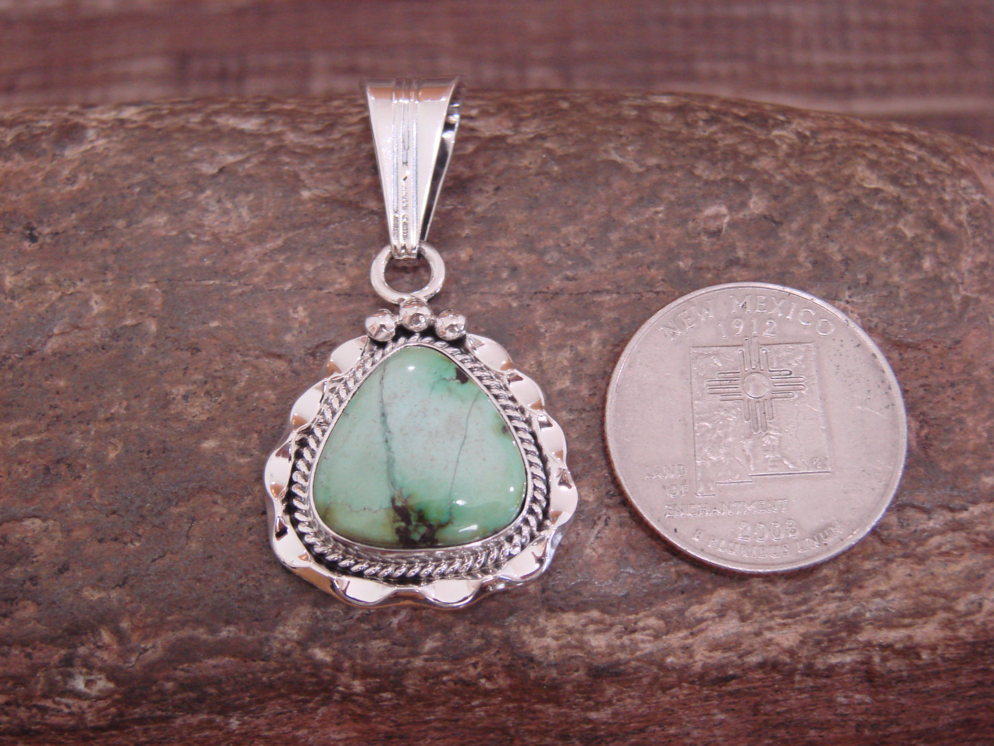 Native American Sterling Silver & Sonoran Turquoise Pendant by Yellowhair