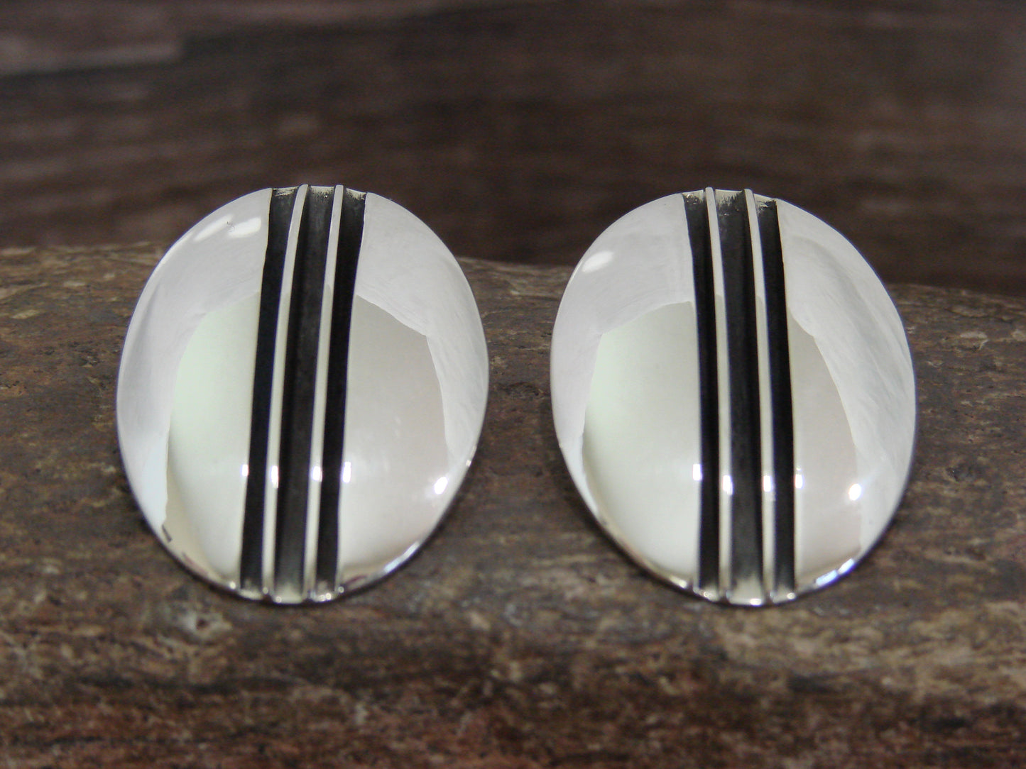 Native American Sterling Silver Ribbed Post Earrings by Yazzie