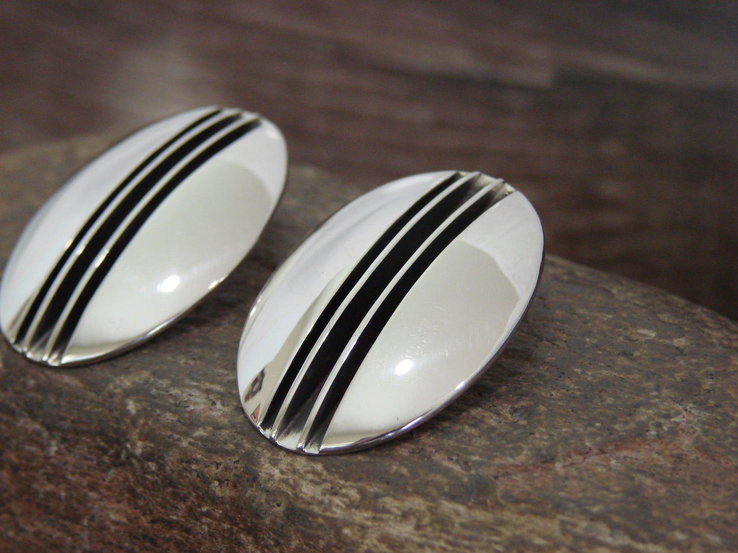 Native American Sterling Silver Ribbed Post Earrings by Yazzie