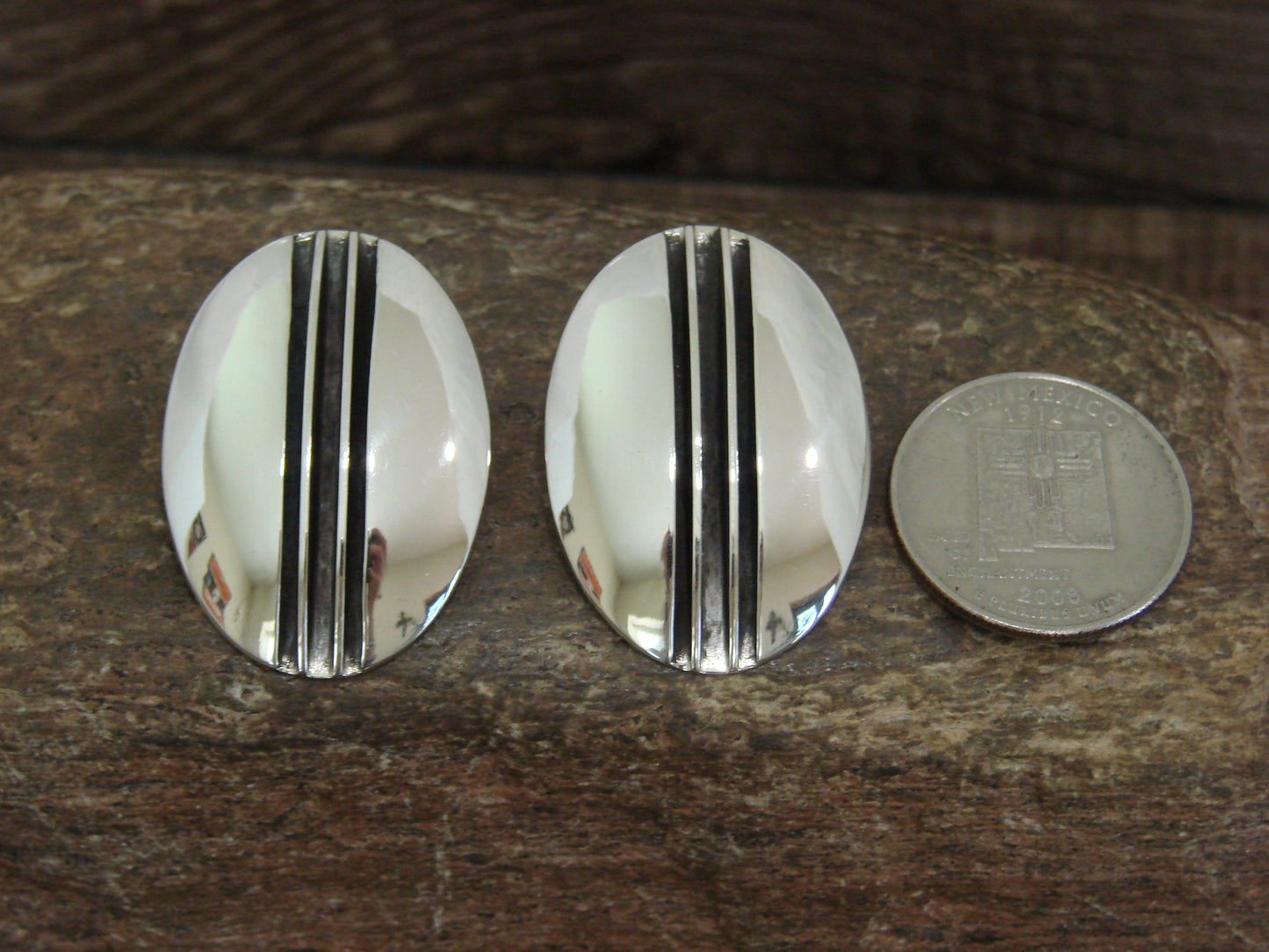 Native American Sterling Silver Ribbed Post Earrings by Yazzie