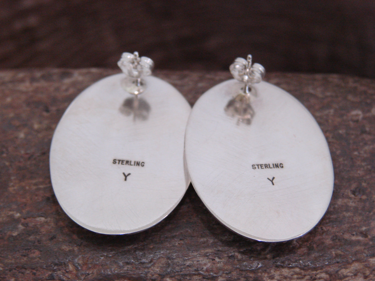 Native American Sterling Silver Ribbed Post Earrings by Yazzie