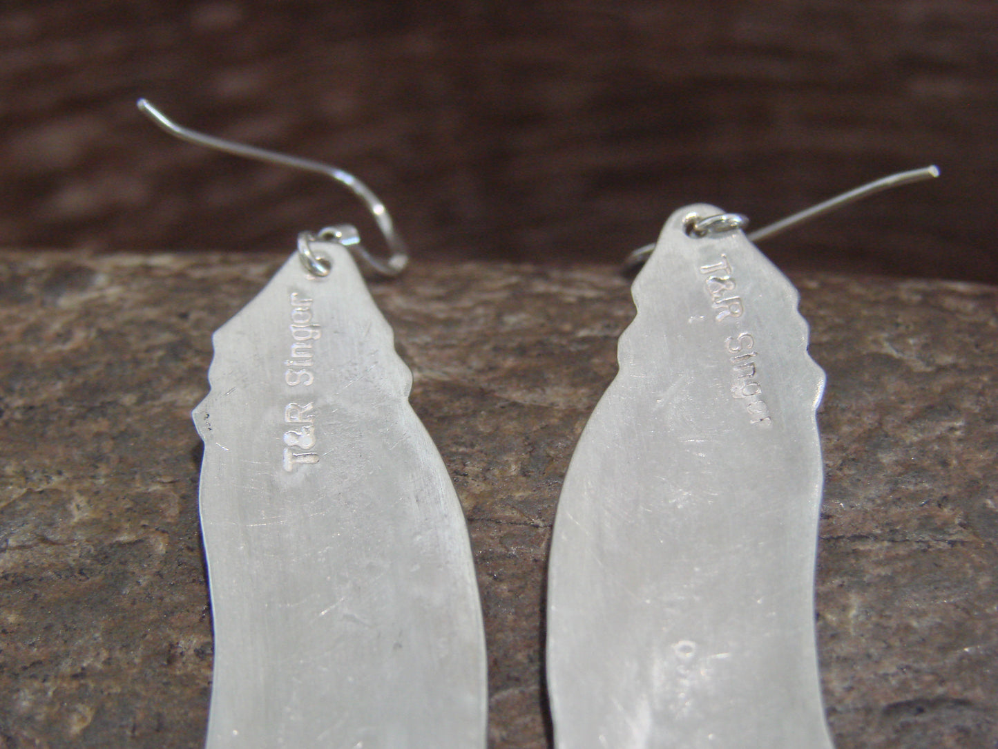 Native American Sterling Silver Feather & Turquoise Petroglyph Dangle Earrings - Singer