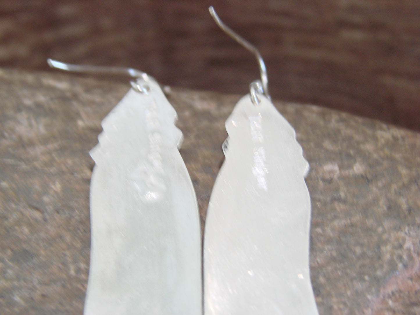 Native American Sterling Silver Feather & Turquoise Petroglyph Dangle Earrings - Singer