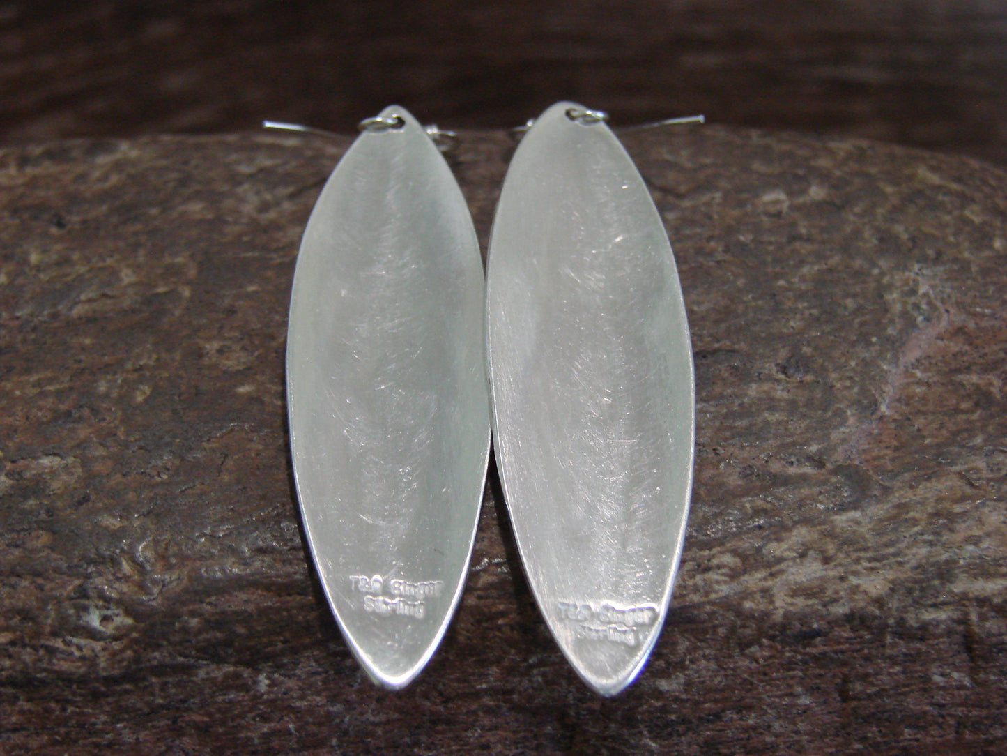 Native American Sterling Silver Feather & Turquoise Petroglyph Dangle Earrings - Singer