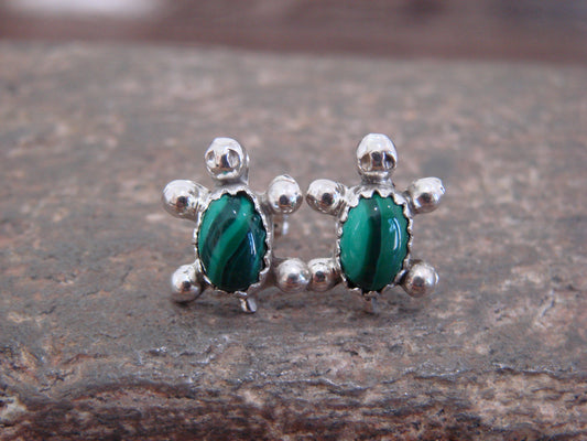 Native American Sterling Silver Malachite Turtle Post Earrings by Kinsel