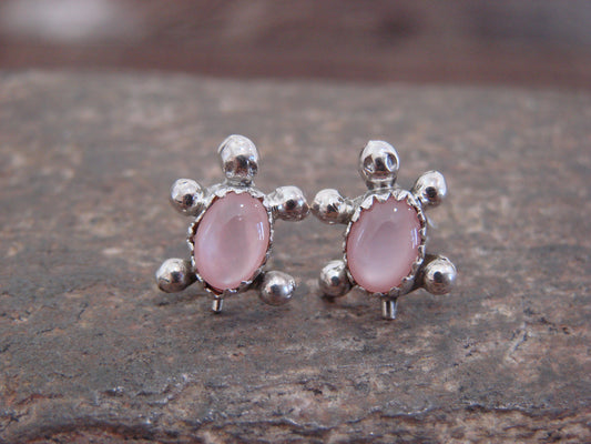 Native American Sterling Silver Pink Shell Turtle Post Earrings by Kinsel