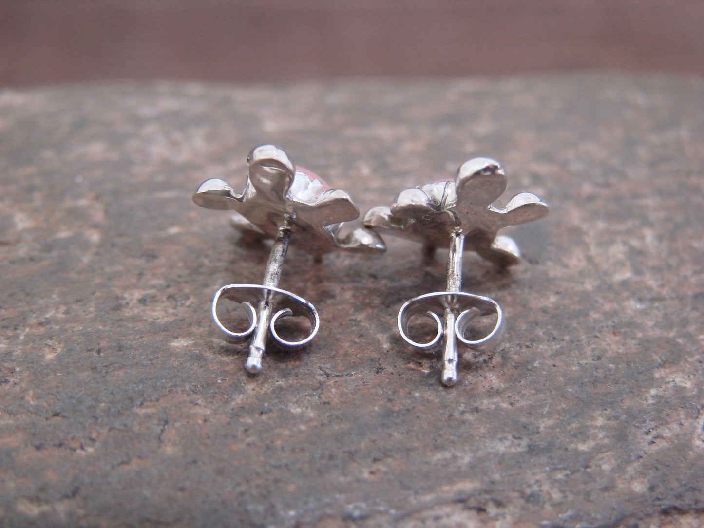 Native American Sterling Silver Pink Shell Turtle Post Earrings by Kinsel