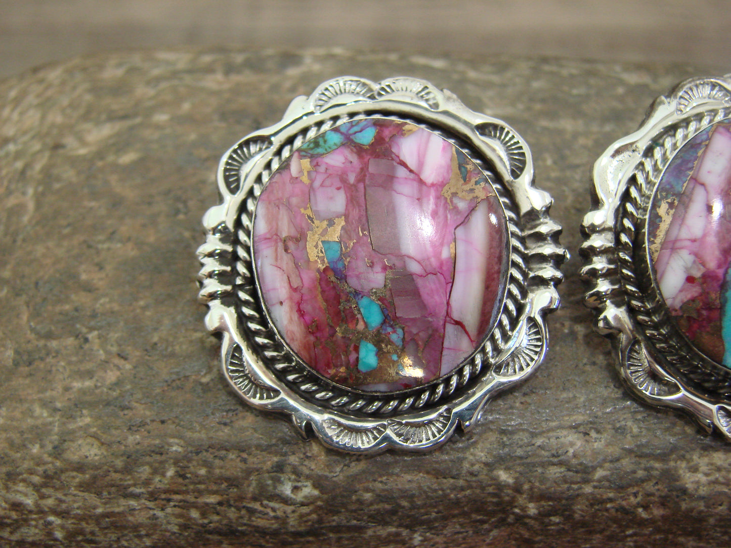 Native American Sterling Silver Bronze Infused Kingman Turquoise Post Earrings - Smith