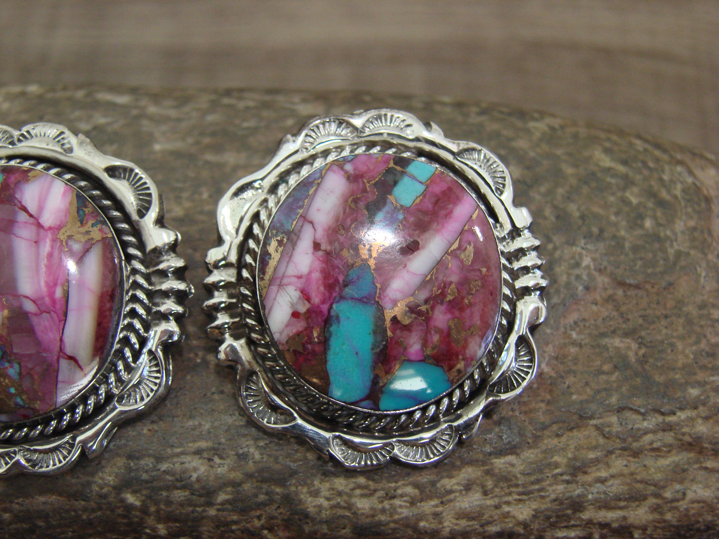 Native American Sterling Silver Bronze Infused Kingman Turquoise Post Earrings - Smith
