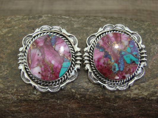 Native American Sterling Silver Bronze Infused Kingman Turquoise Post Earrings - Smith