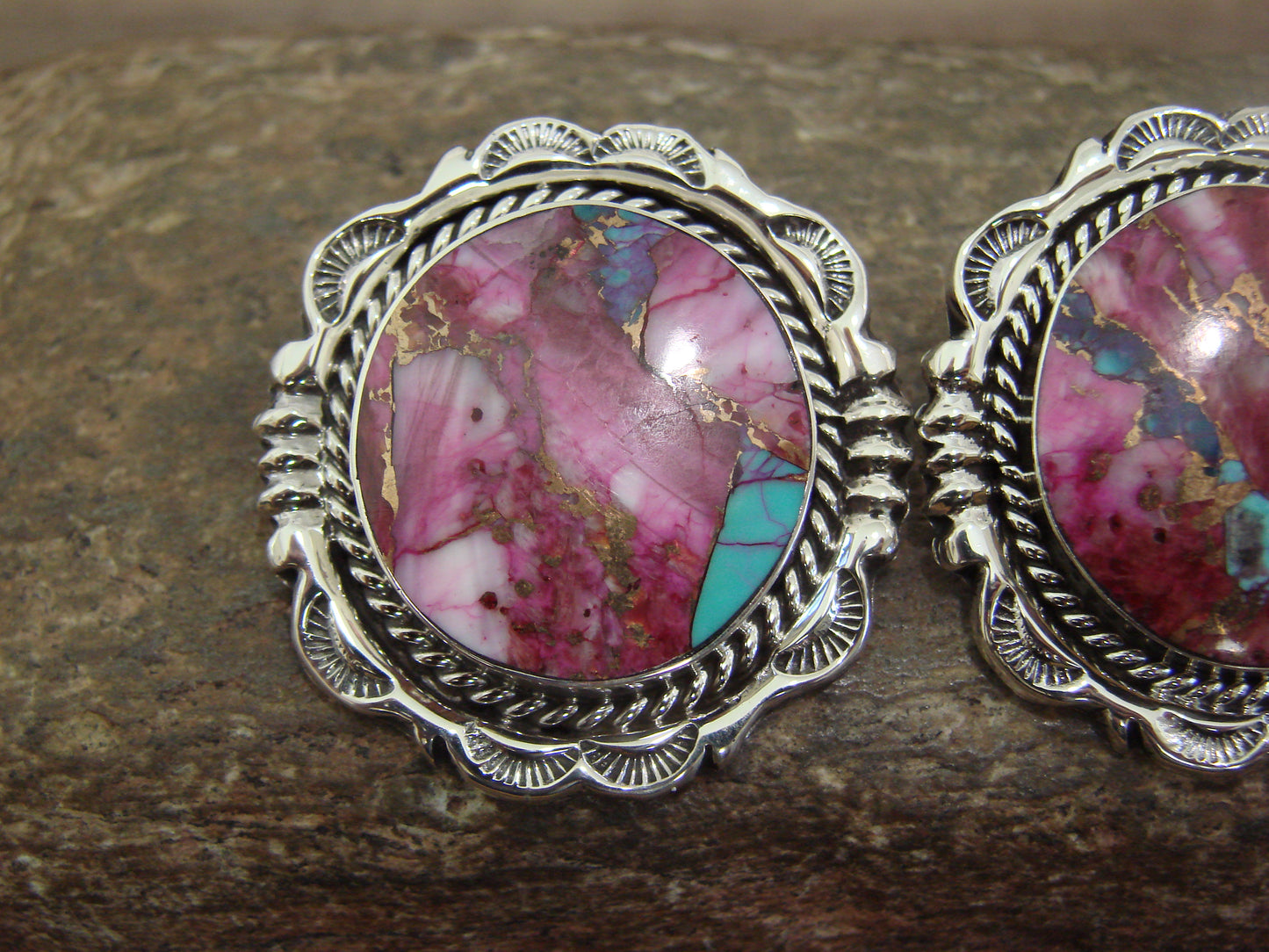 Native American Sterling Silver Bronze Infused Kingman Turquoise Post Earrings - Smith