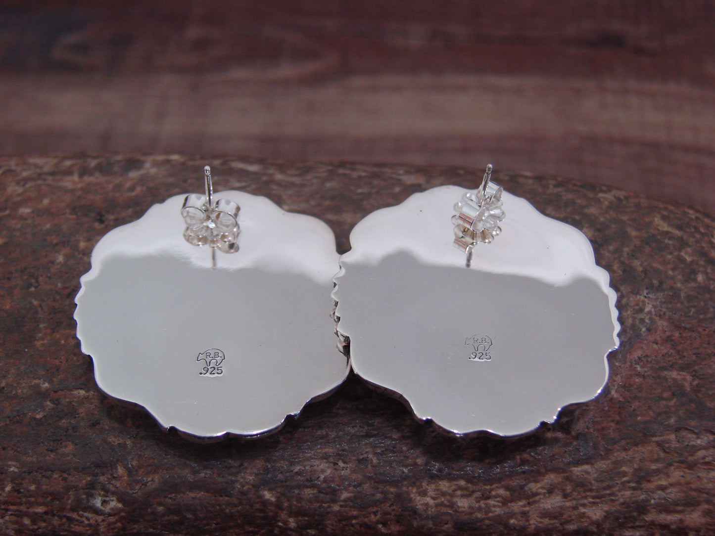 Native American Sterling Silver Bronze Infused Kingman Turquoise Post Earrings - Smith