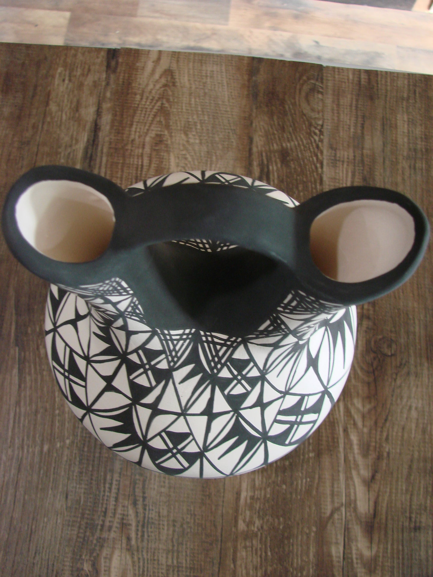 Native American Fine Line Hand Painted Wedding Vase by M. Lukee