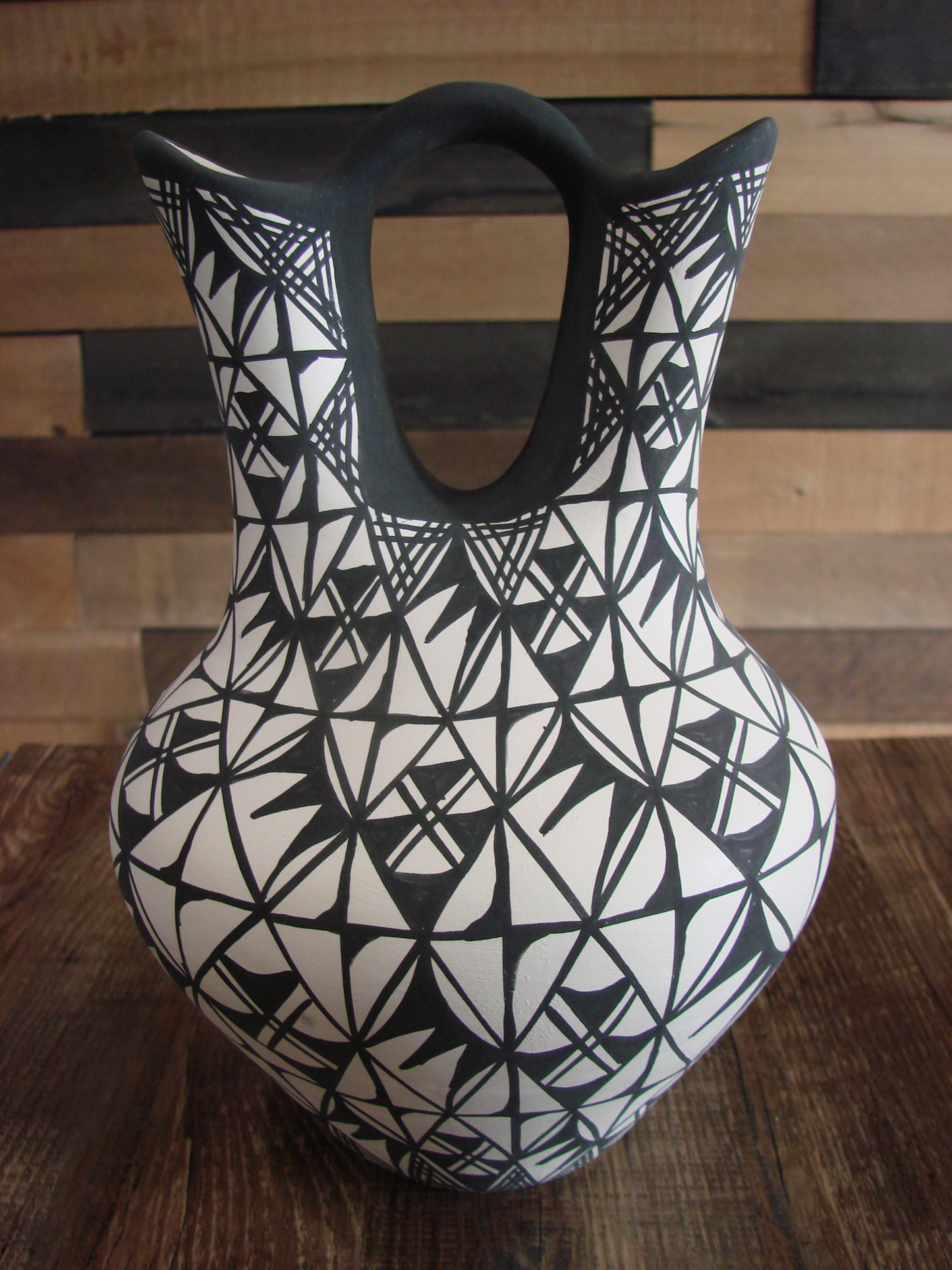 Native American Fine Line Hand Painted Wedding Vase by M. Lukee