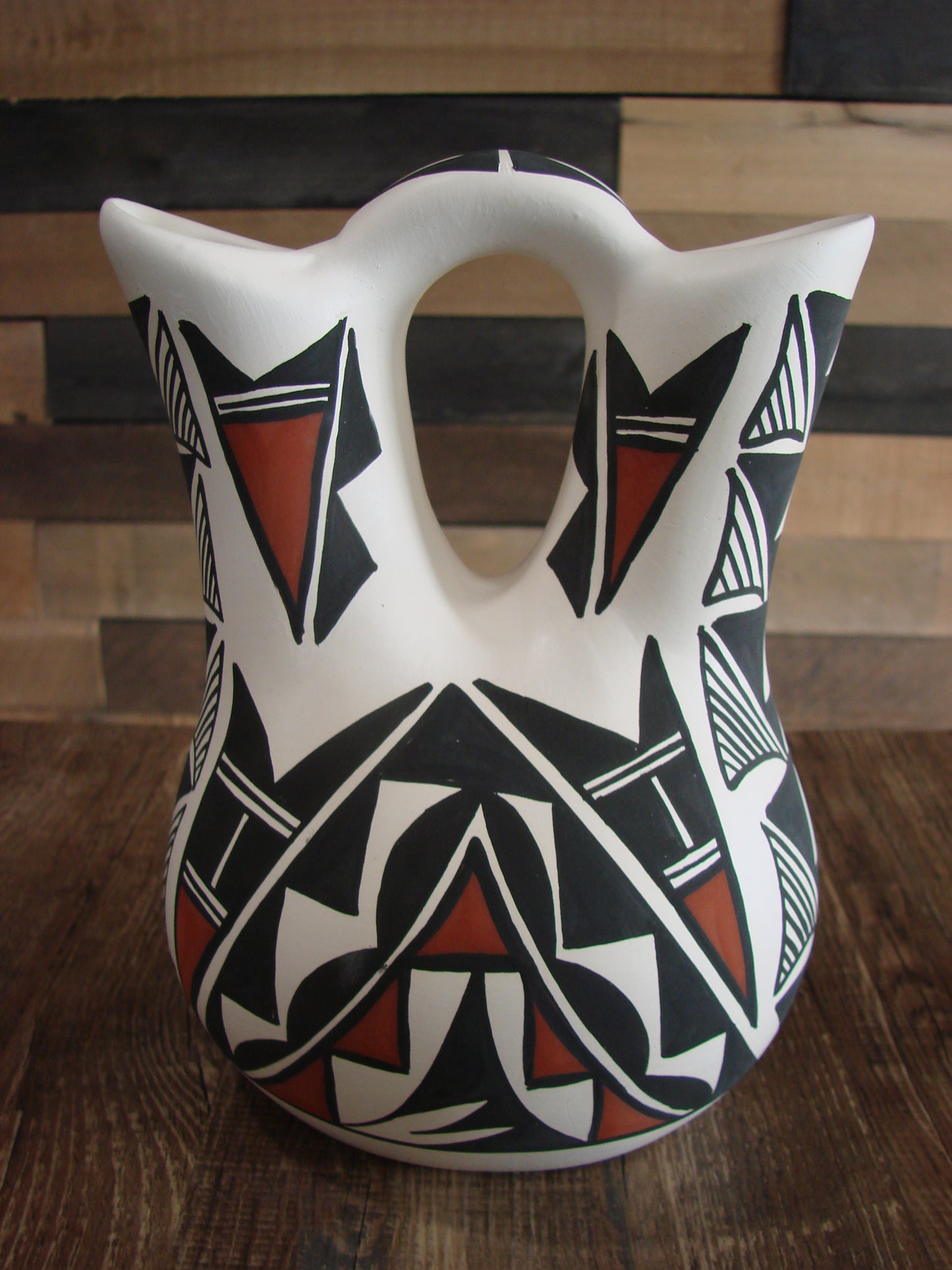 Native American Fine Line Hand Painted Wedding Vase by L. Concho