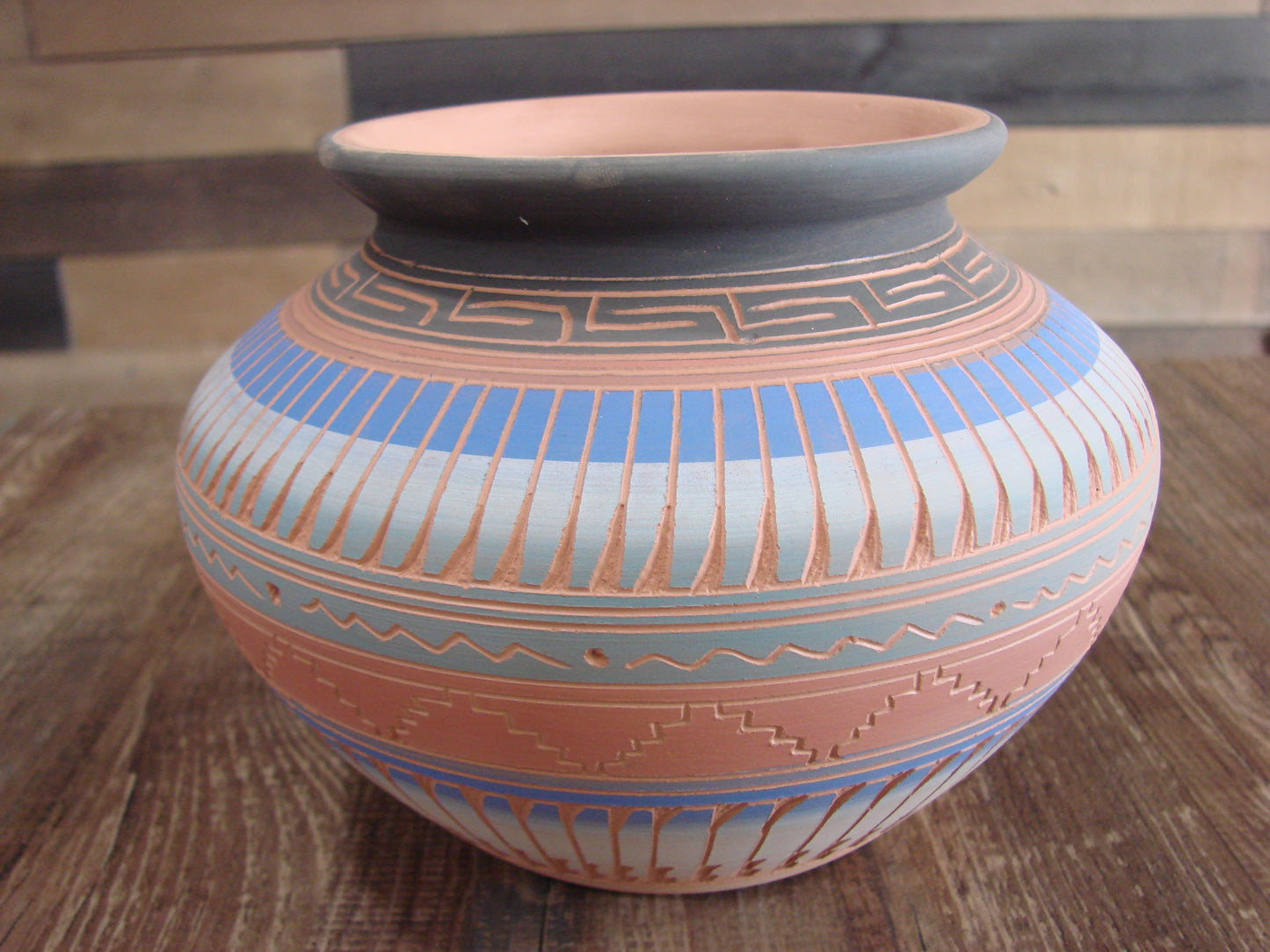 Native American Navajo Indian Hand Etched & Hand Painted Pottery - M. Charlie