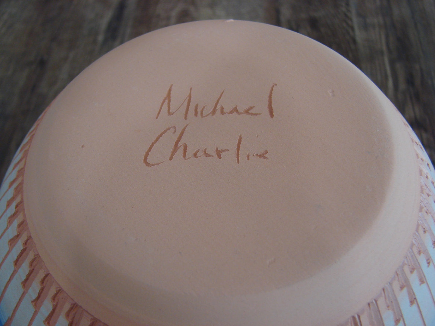 Native American Navajo Indian Hand Etched & Hand Painted Pottery - M. Charlie