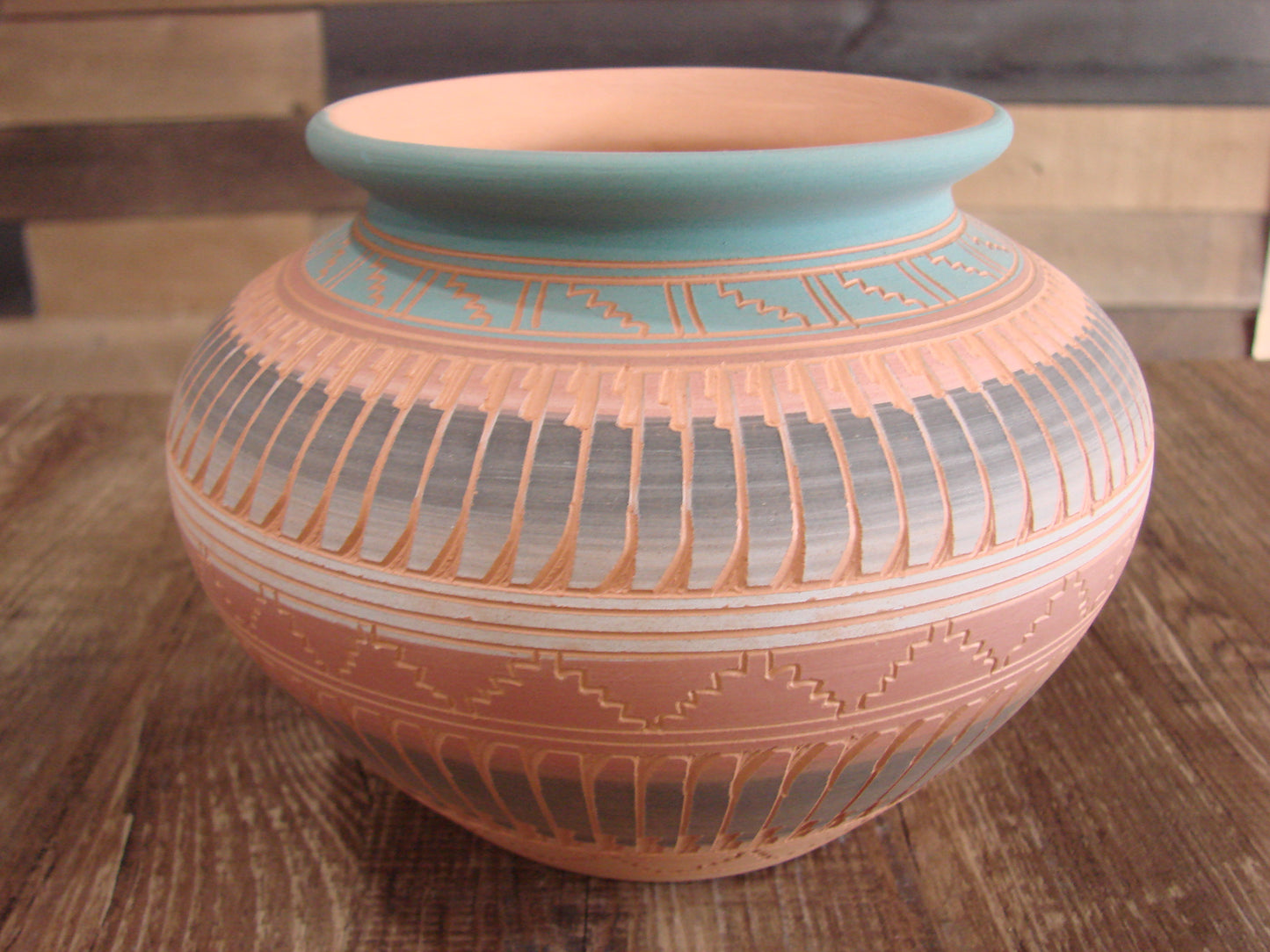 Native American Navajo Indian Hand Etched & Hand Painted Pottery - M. Charlie
