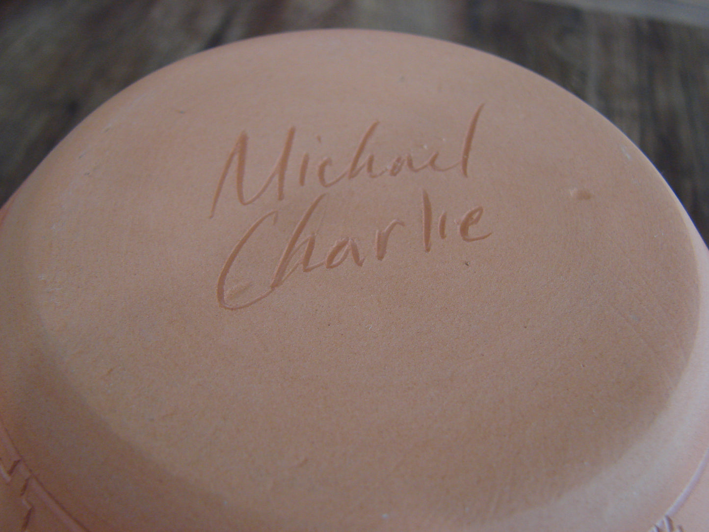 Native American Navajo Indian Hand Etched & Hand Painted Pottery - M. Charlie