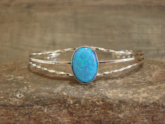 Native American Sterling Silver & Blue Opal Bracelet by Alice Saunders