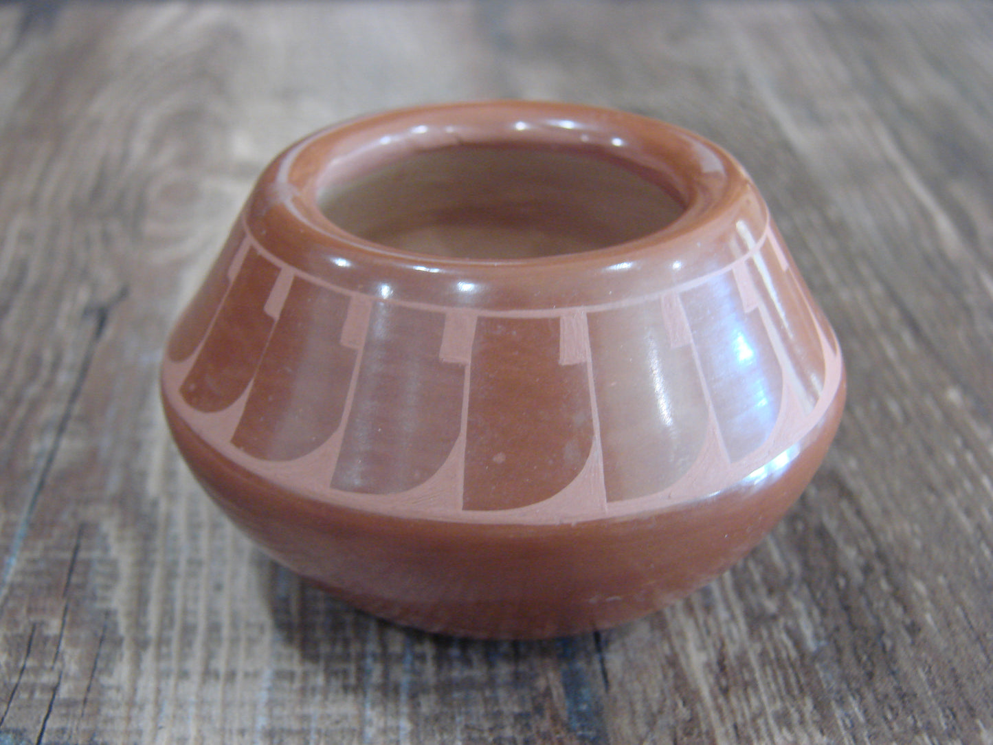 Small Native American Santa Clara Hand Coiled Clay Pottery by Annie