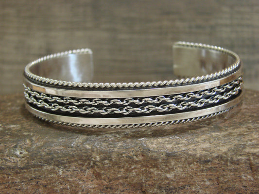 Native American Navajo Twisted Sterling Silver Chain Bracelet by Tahe