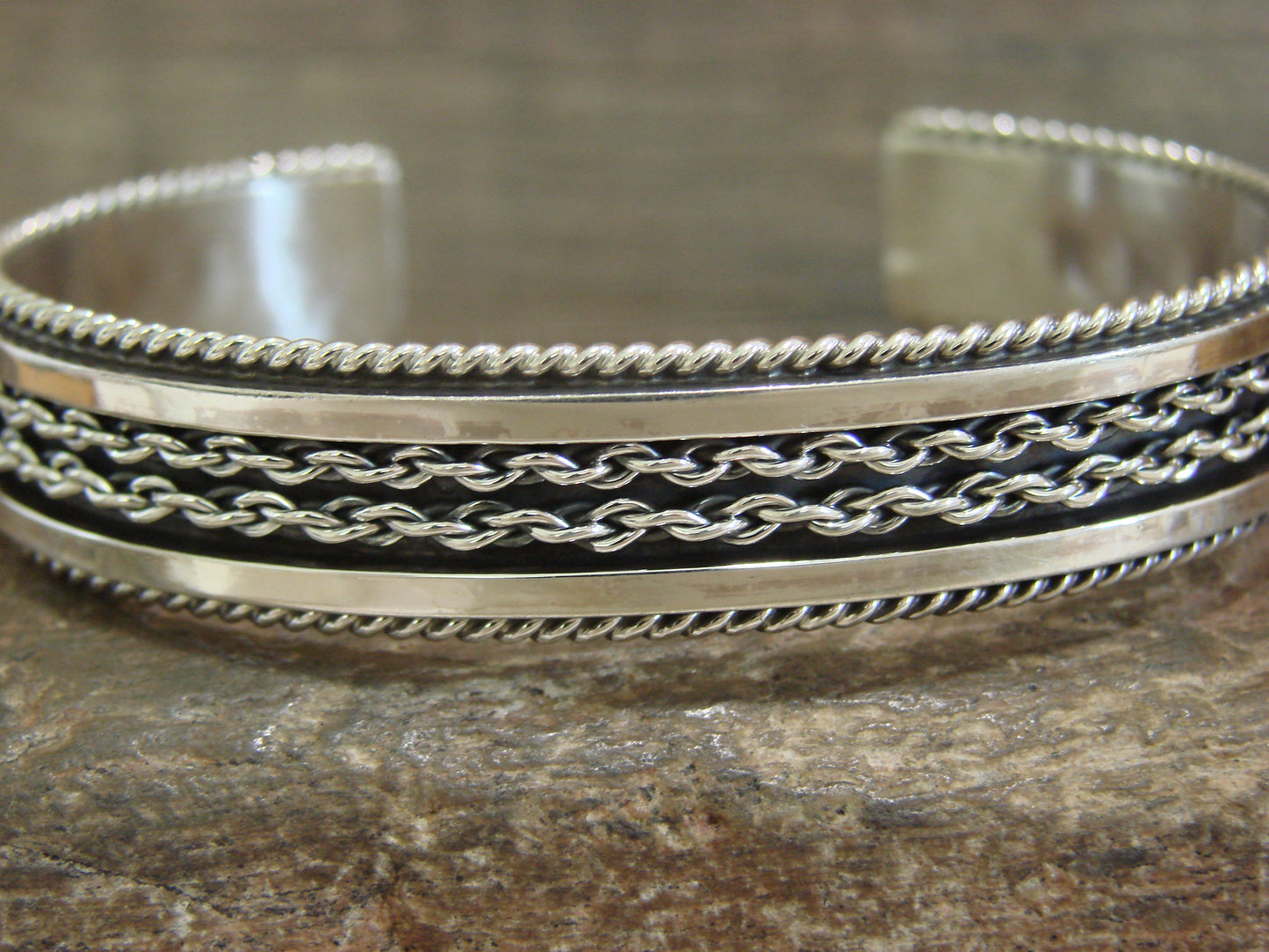Native American Navajo Twisted Sterling Silver Chain Bracelet by Tahe