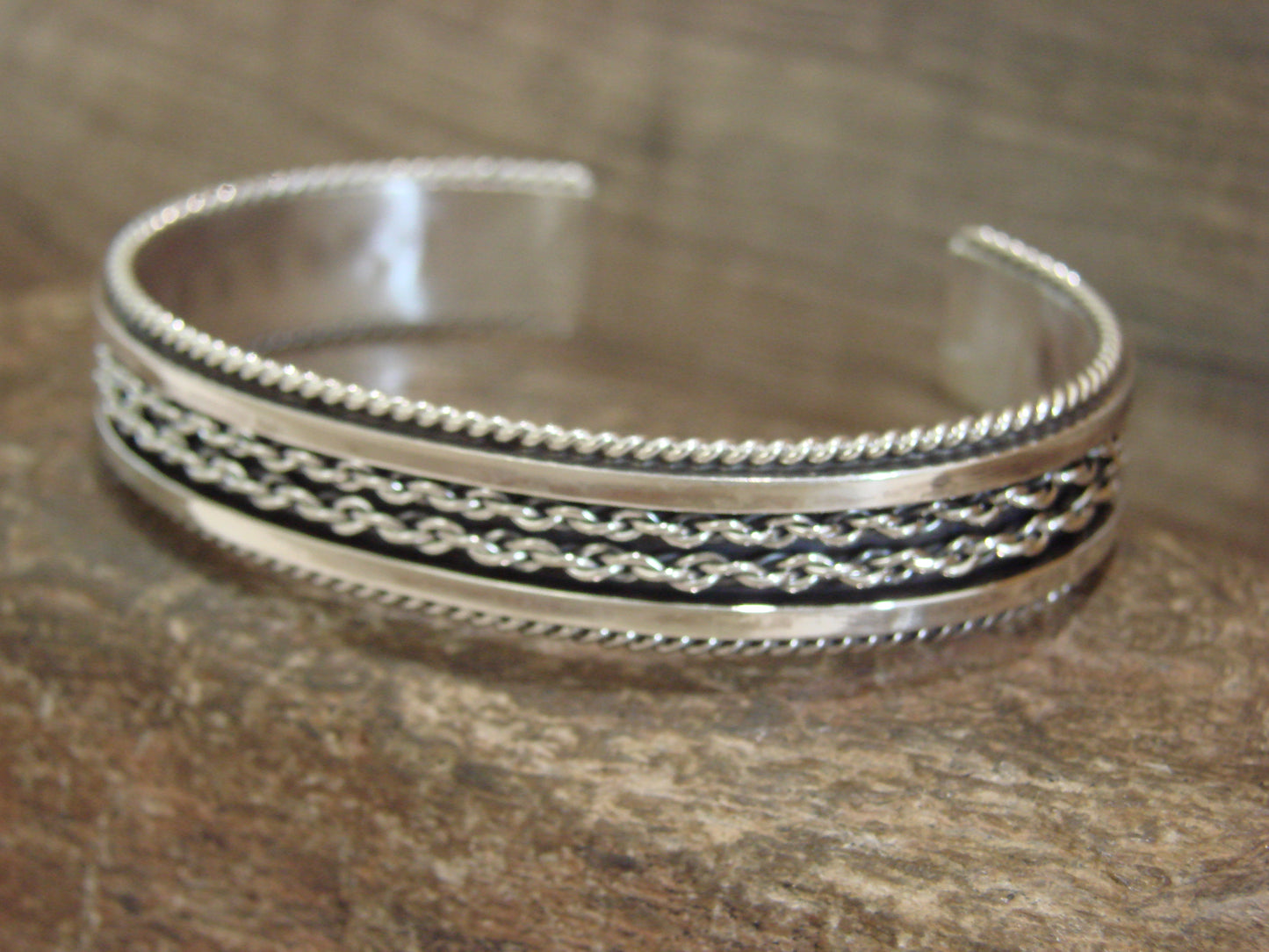 Native American Navajo Twisted Sterling Silver Chain Bracelet by Tahe