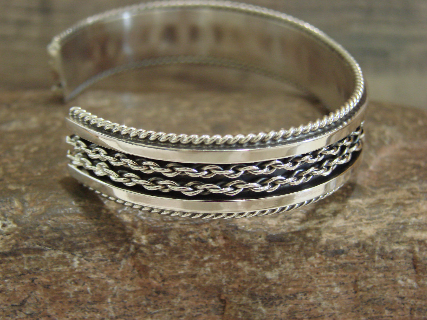 Native American Navajo Twisted Sterling Silver Chain Bracelet by Tahe
