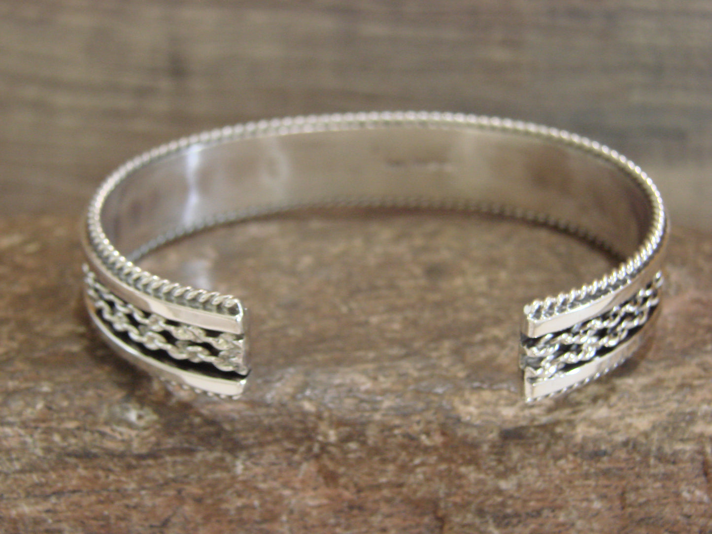 Native American Navajo Twisted Sterling Silver Chain Bracelet by Tahe