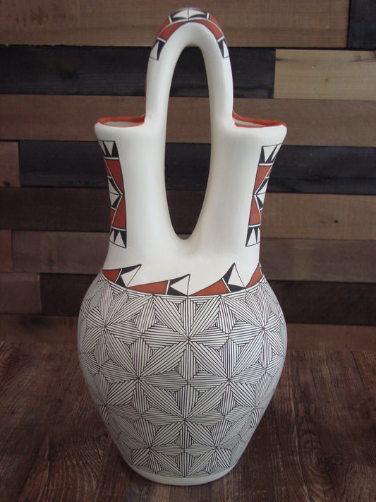 Native American Acoma Pueblo Fine Line Hand Painted Wedding Vase by D. Malie
