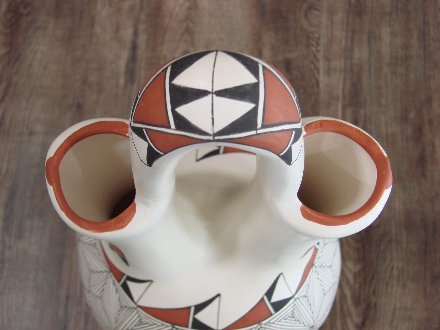 Native American Acoma Pueblo Fine Line Hand Painted Wedding Vase by D. Malie