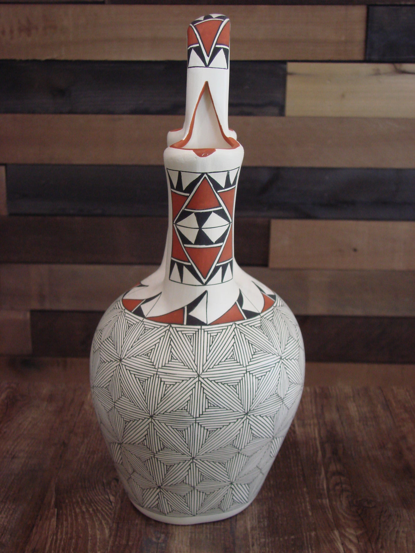 Native American Acoma Pueblo Fine Line Hand Painted Wedding Vase by D. Malie