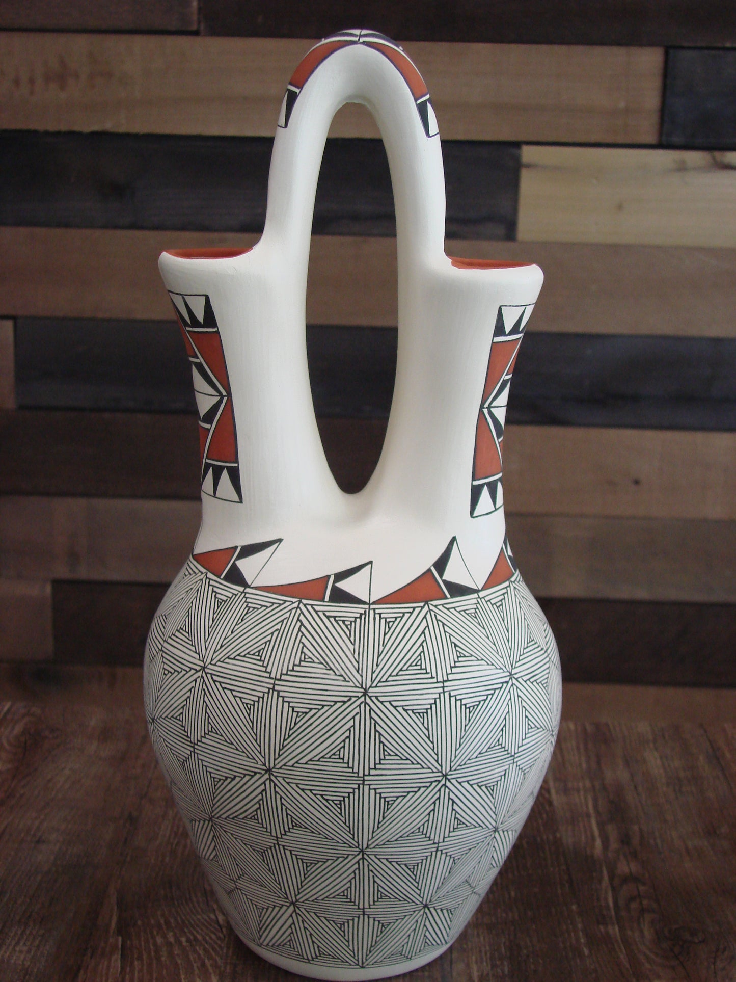 Native American Acoma Pueblo Fine Line Hand Painted Wedding Vase by D. Malie