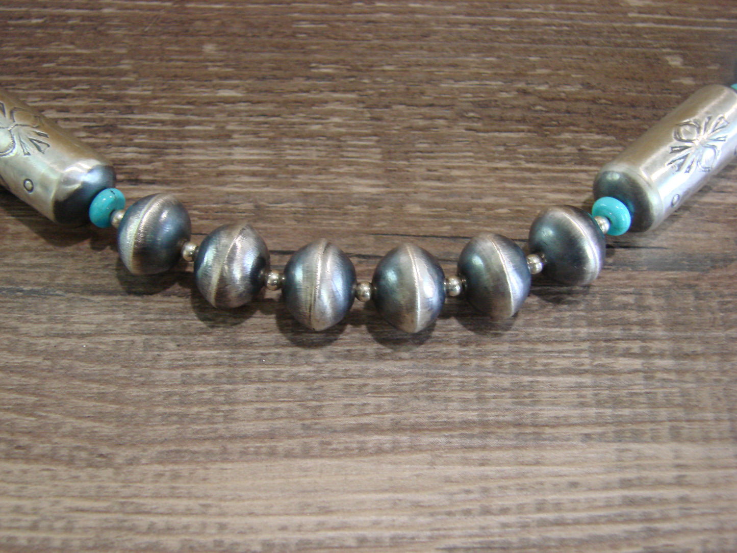 Native American Sterling Silver Hand Stamped Navajo Pearl 31" Necklace Set by Cooley